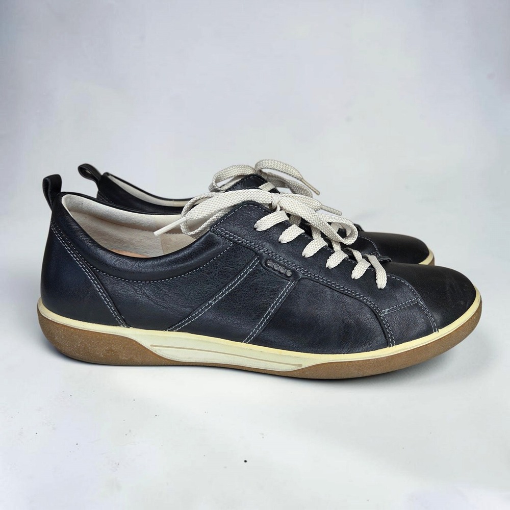 ECCO Womens Soft 7 Black Leather Lace Up Sneakers Size 41 US 10 Comfort Shoes